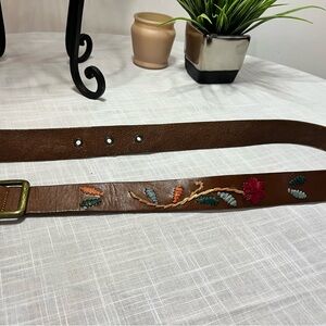 Vintage & Embroidered Brown Leather Belt